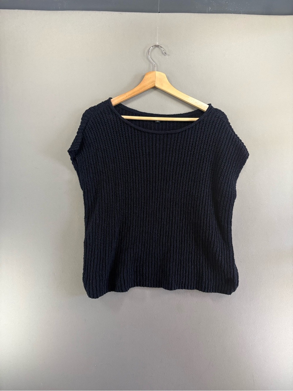 Eileen Fisher Black 100% Cotton Chunky Knit Sleeveless Sweater Top Size Small
